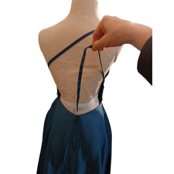 Cicinia Satin Formal Maxi Dress Prom XS Teal Elegant Spaghetti Strap NEED REPAIR - Picture 7 of 16